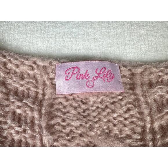 Pink Lily Sweater Cable Knit Large Pink Oversized Comfy Top Pullover Rory - Picture 5 of 5